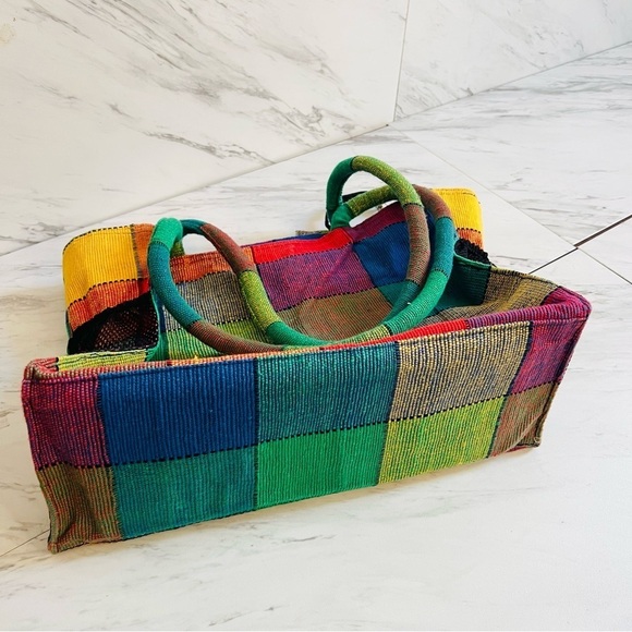 2/$100 NEW St. Lucia Flag Embroidered Patchwork Canvas Tote Bag Purse - Picture 3 of 4